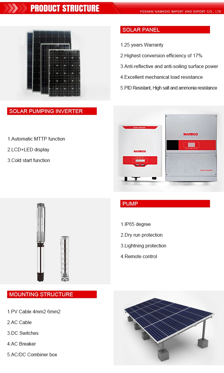 Solar 5HP Water Pump System Solar Energy for Water Pump with High Pression Solar Power Irrigation