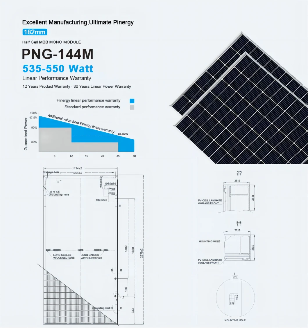 PNG Solar 550W Half Cell Solar Panels 540W 545W 550W 555W Solar Energy Panel with Cheap Price and Good Quality