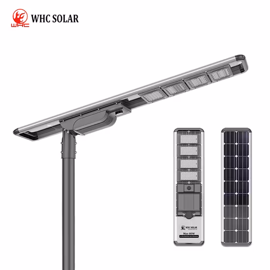 Réverbère solaire tout en un en aluminium OEM 30W 40W 50W 60W 80W 100W Réverbère public à LED intégré Lumière de jardin avec capteur de mouvement Remise pour l'éclairage routier